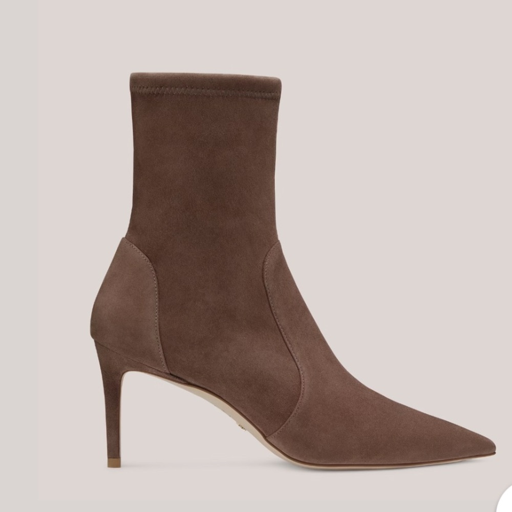 Stuart Weitzman Stuart 75 Sock Bootie Suede pointy toe heel taupe size 8.5B